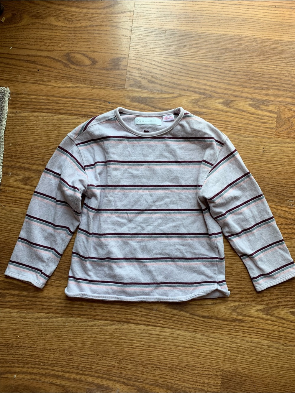 Zara Cotton Long Sleeve Top Shirt Stripes Girl Size 5 Fall Winter Pink Red